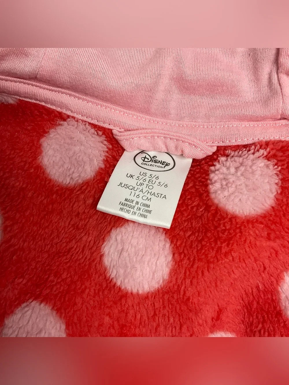 Disney Collection Minnie Mouse Fuzzy Hooded Bow Ears Size 5/6